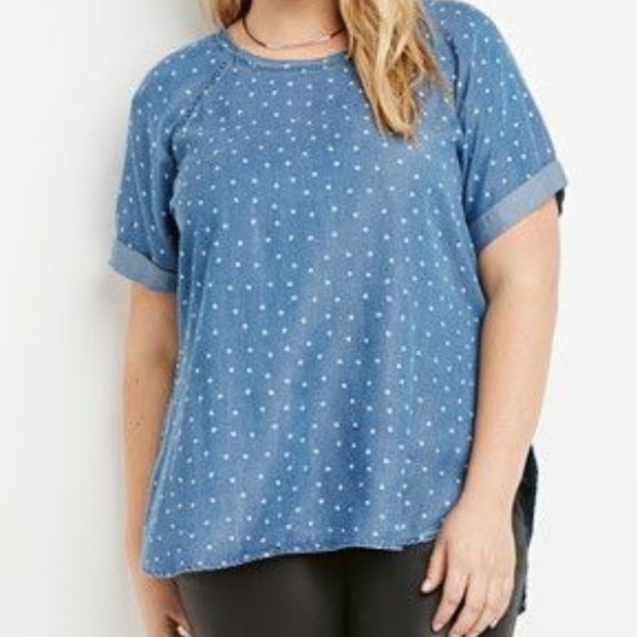 Forever 21 Plus Open Back Chambray Top - Picture 1 of 4